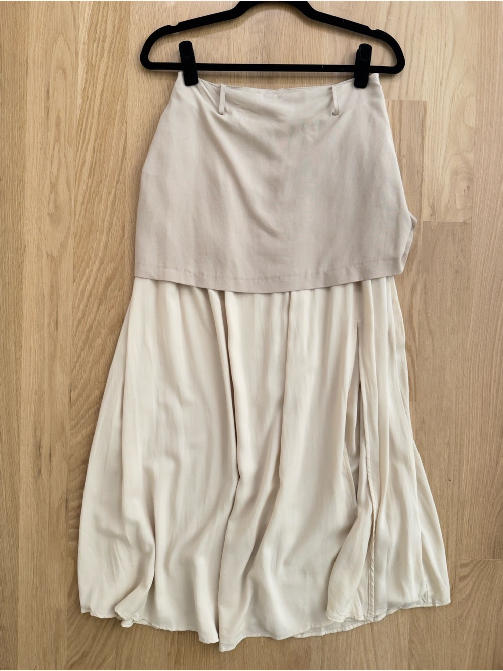 Zara Layered Draped Linen Blend Midi Skirt Cream Beige XS